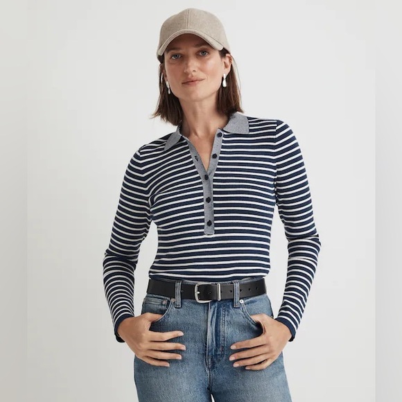 Madewell Sweaters - MADEWELL The Signature Knit Polo Sweater Top in Stripe Medium